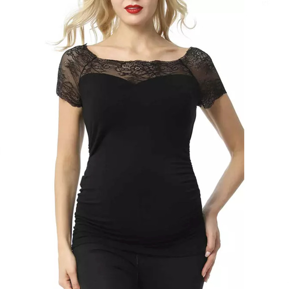 Kimi & Kai Maternity Valerie Lace Ruched Top - Picture 1 of 9